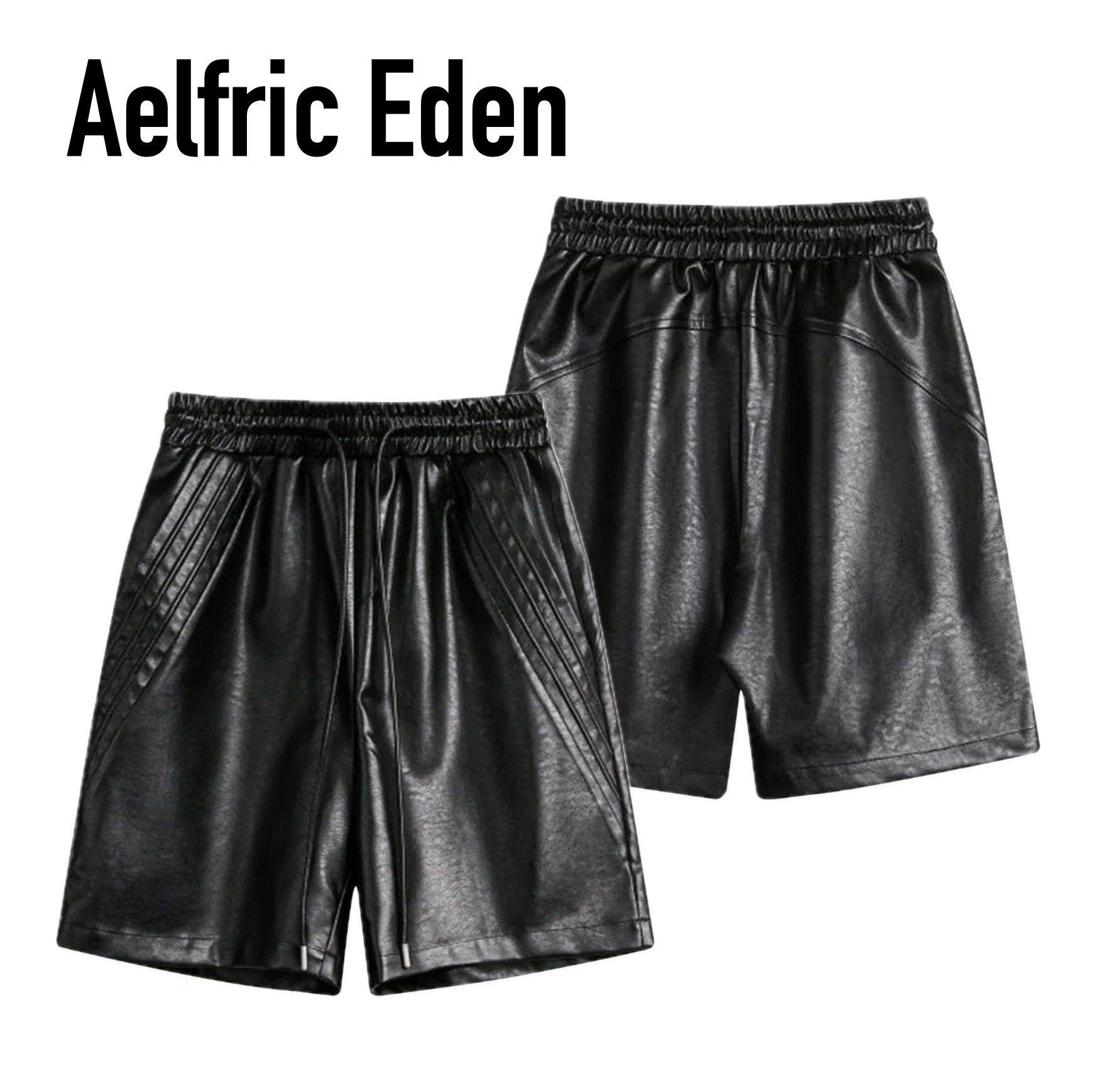 【Aelfric Eden】ブラックレザータッチ ショートパンツ 国内発送