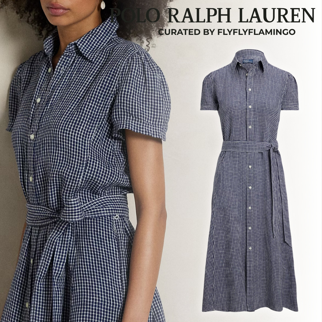 【POLO RALPH LAUREN】ベルト付 ストライプ リネン シャツドレス