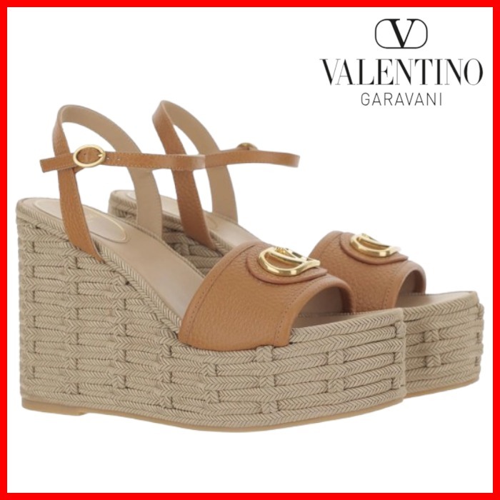 VALENTINO GARAVANI Vロゴ オープントゥ ウェッジ サンダル 茶