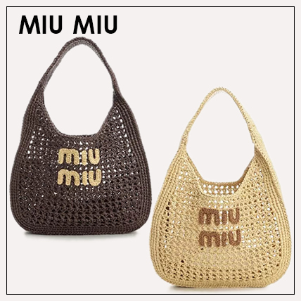 MIU MIU◆ラフィア エフェクト ウーブン ホーボーバッグ