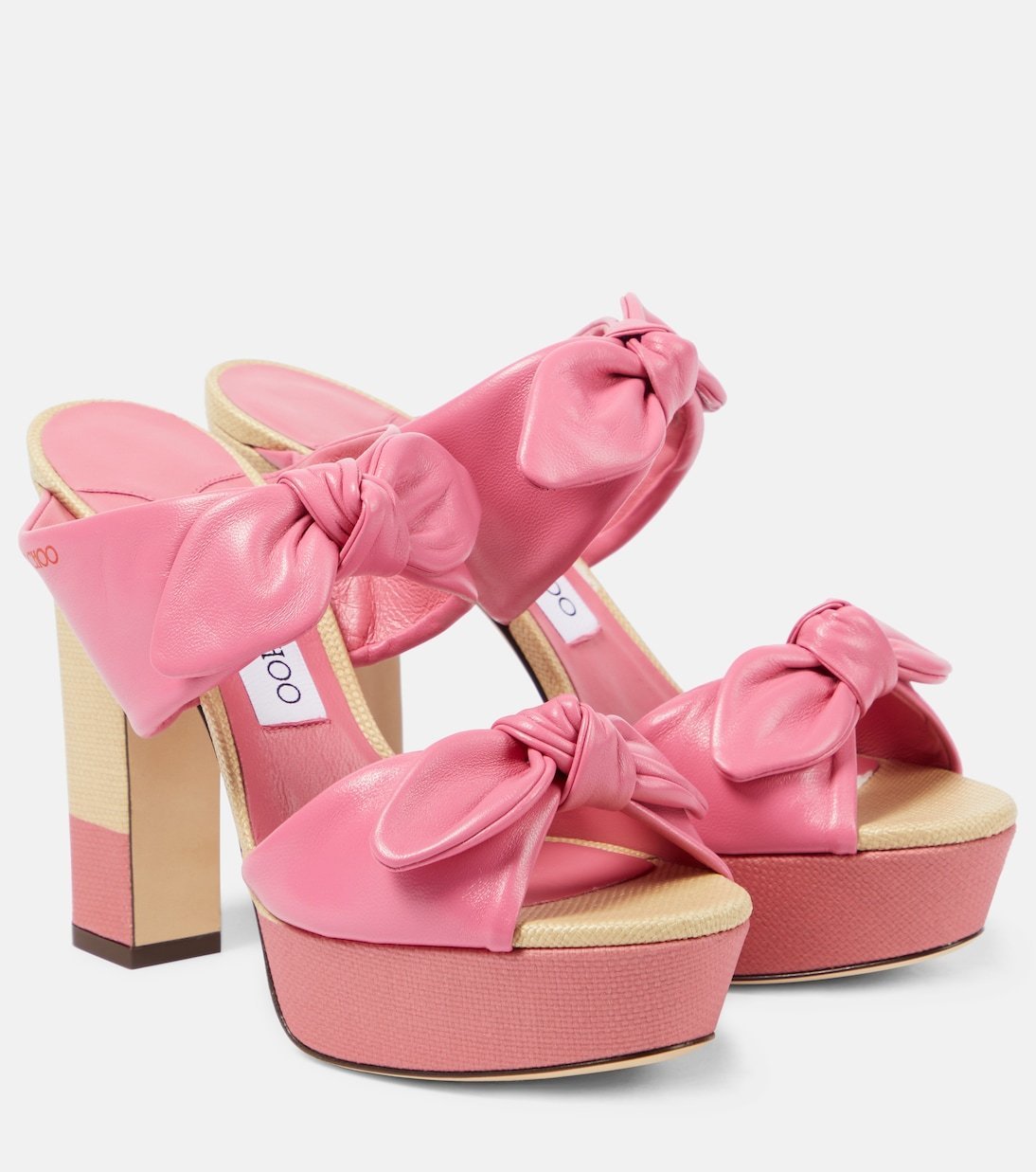 【Jimmy Choo】 Rua 120レザーアンドラフィアプラットフォームサ