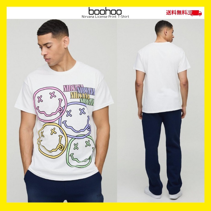 送料無料★boohoo/NIRVANA FACES ライセンス プリント Tシャツ