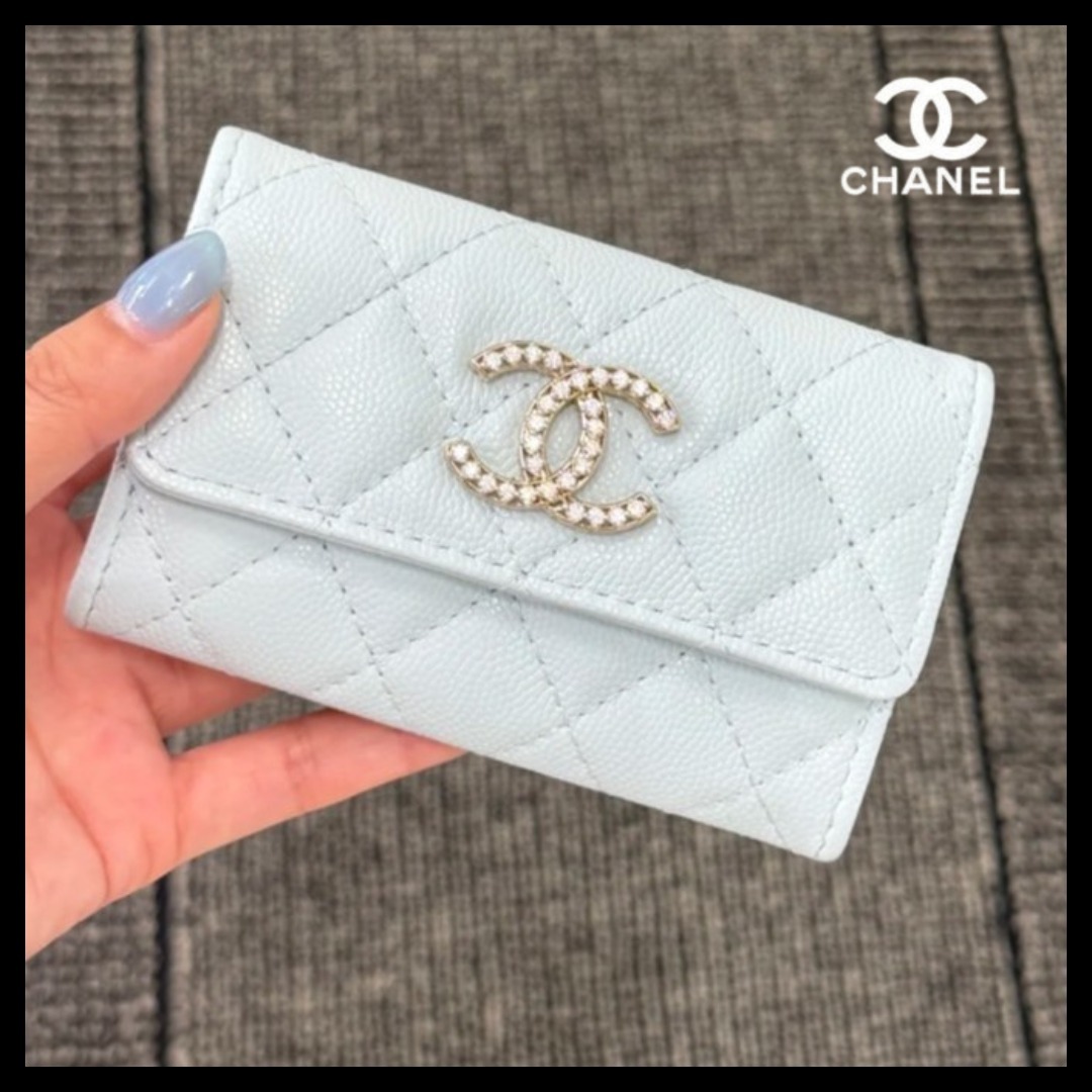 25SS【CHANEL】 フラップ カードケース 名刺入れ ブルー