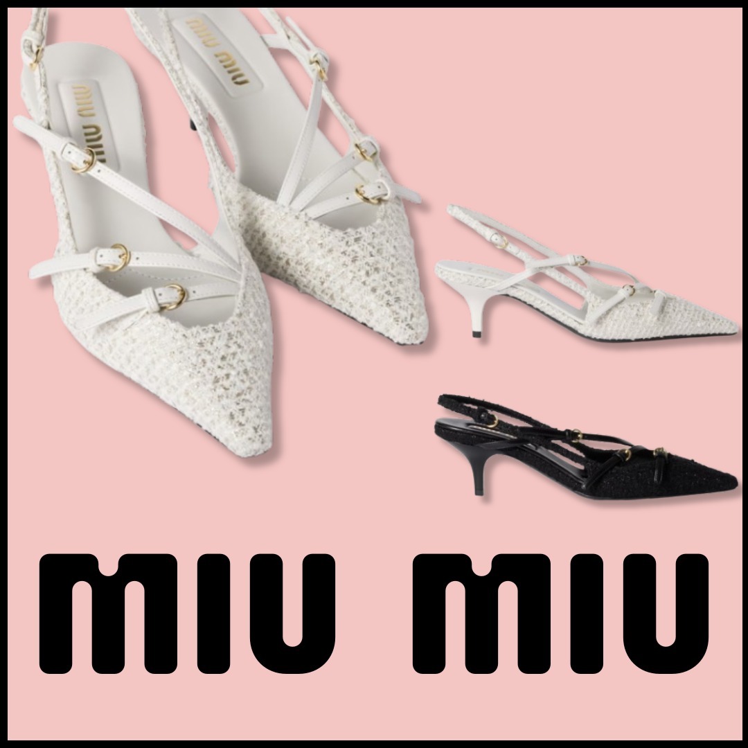 【MIU MIU】スリングバックパンプス ポインテッドトゥ ツイード