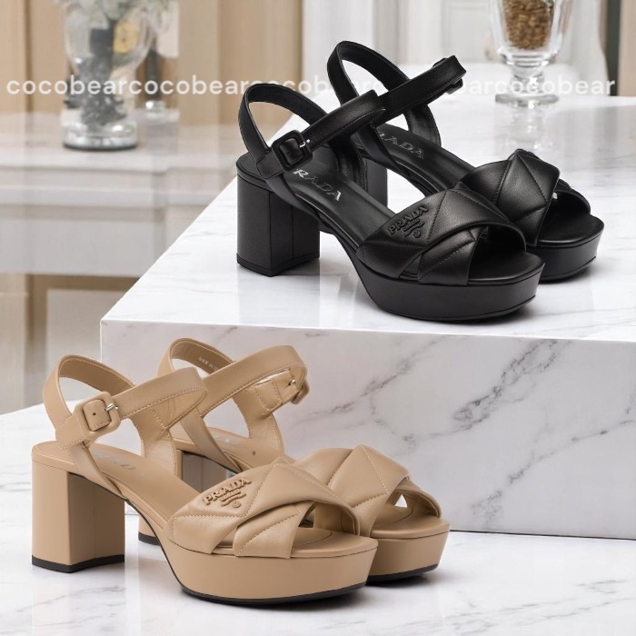 ☆PRADA☆キルティングナッパレザープラットフォームサンダル