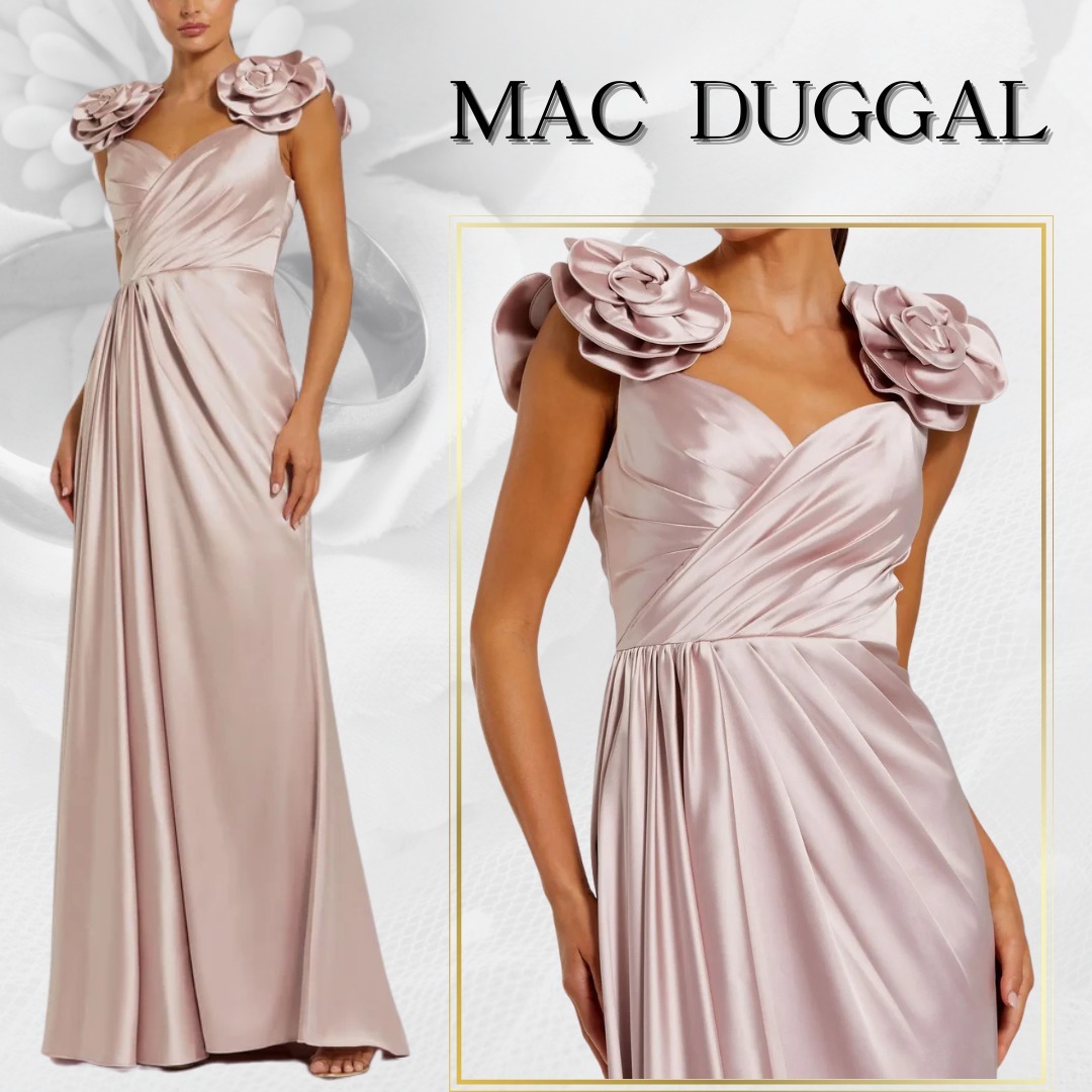 【MAC DUGGAL】ロングドレス ピンク サテン フラワー 無地