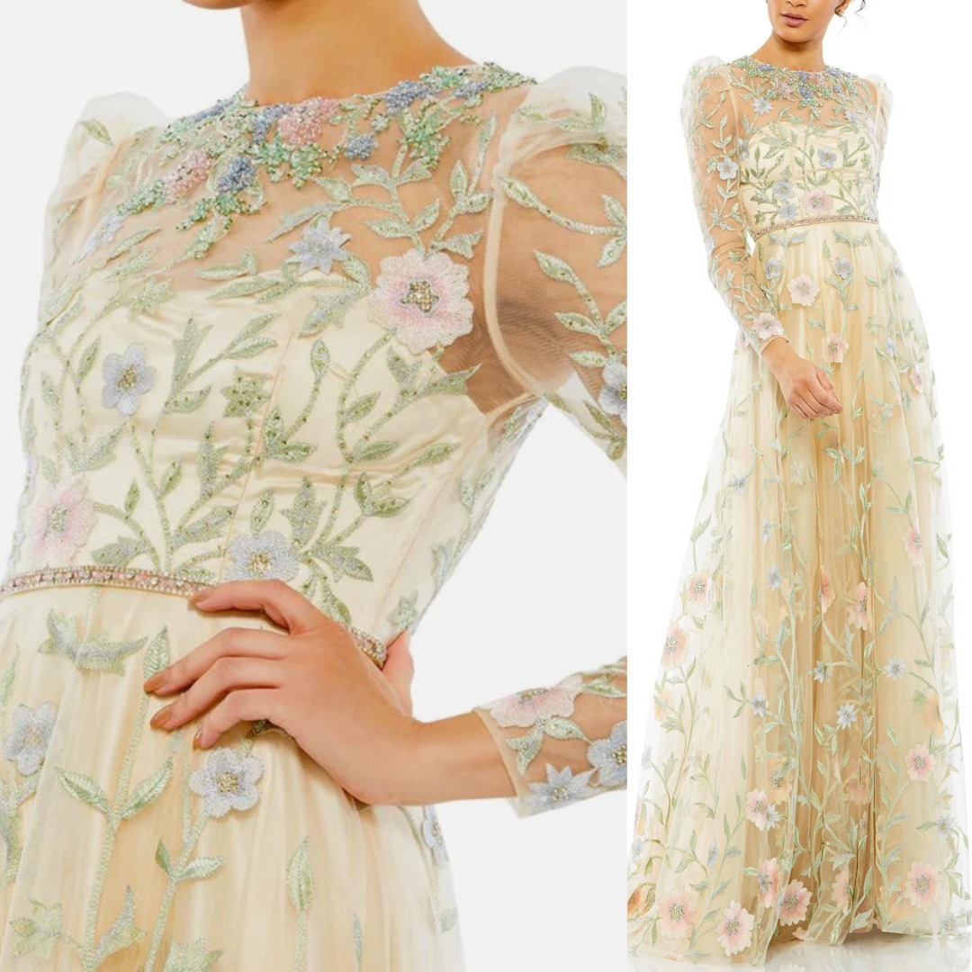 【MAC DUGGAL】関税込★チュール刺繍ドレスワンピ