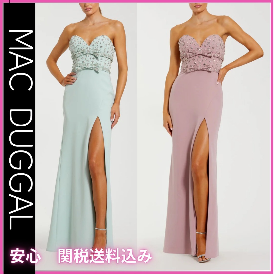 ☆Mac Duggal☆ ラインストーンボディスクレープドレス