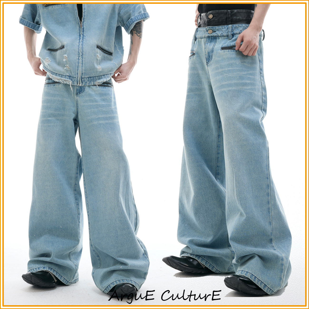 ArguE CulturE ウォッシュドデニムパンツ ダブルウエスト ブルー