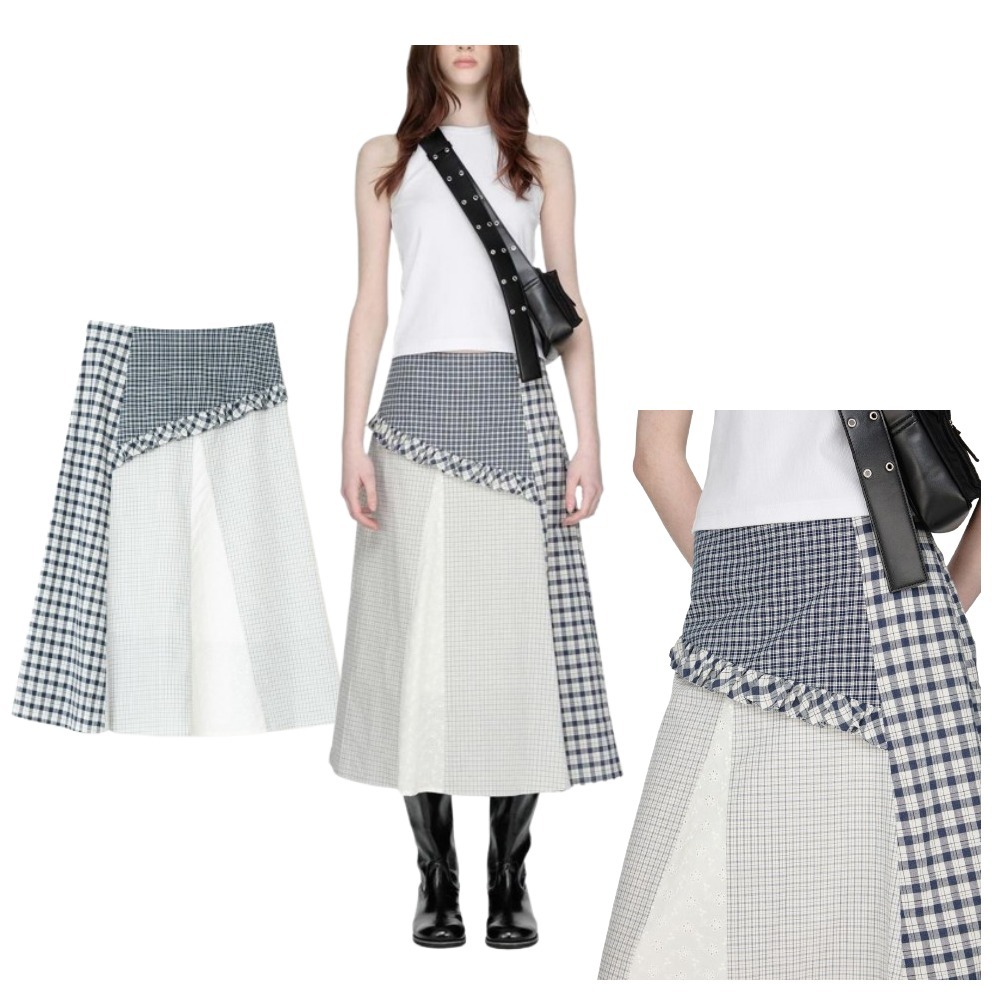 【sunburnproject】Mixed Check Long Skirt★韓国商品