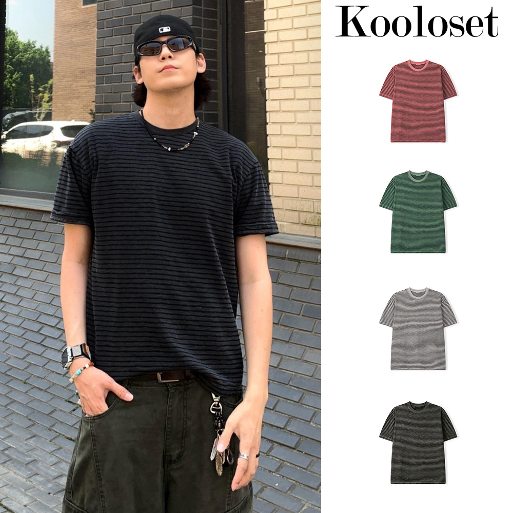 【KOOLOSET】Pigment Cable Stripe Short Sleeve T-shirt