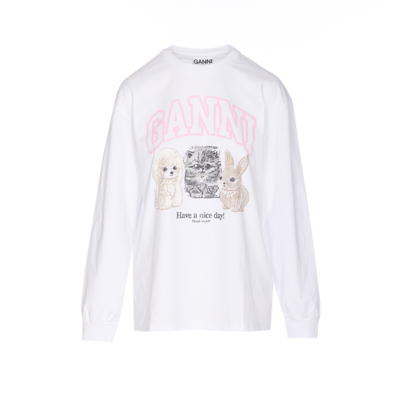 Tシャツ・カットソー GANNI ANIMALS PRINT LOGO LONG SLEVEES TOP