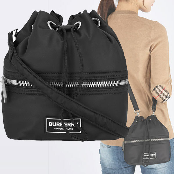 BURBERRY☆ロゴ ナイロン ショルダー バケットバッグ ブラック