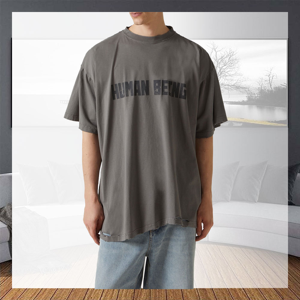 BALENCIAGA ダメージ加工 コットンジャージー Tシャツ 半袖 ロゴ