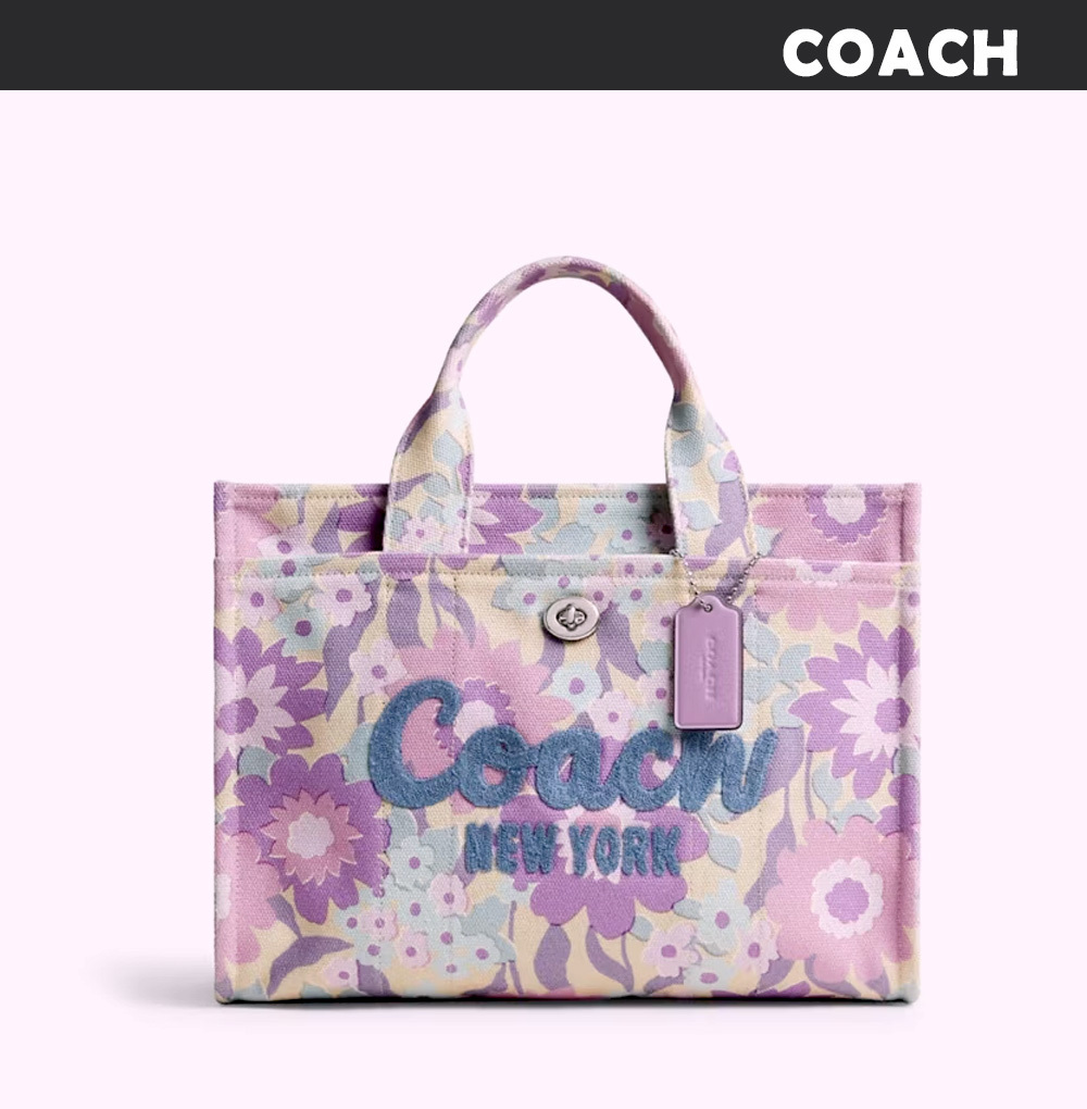 Coach●カーゴ トートバッグ フローラル プリント Ivory Purple