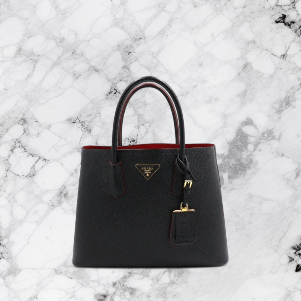 PRADA★ゴールド ロゴ サフィアーノ ドゥブレ ミディアム トート