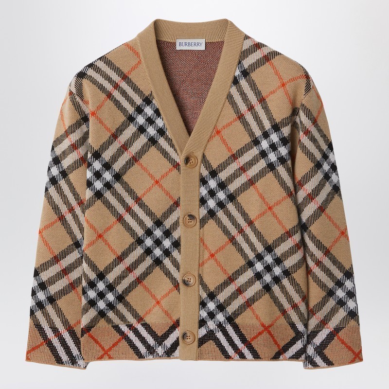 【関税&送料込】Burberry Beige Cardigan With Check Motif In
