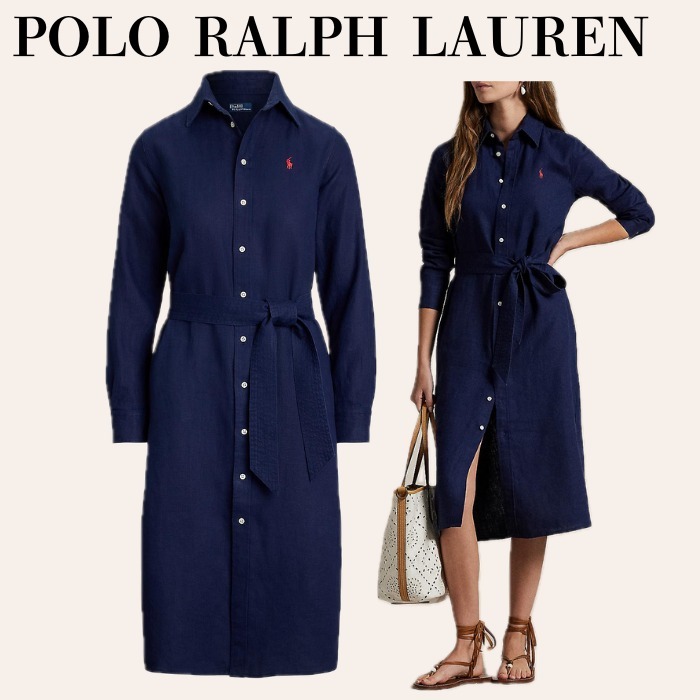 POLO RALPHLAUREN ラルフ ベルテッド リネン シャツドレス
