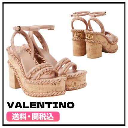 ★VALENTINO★Vロゴ レザー 厚底ウェッジサンダル