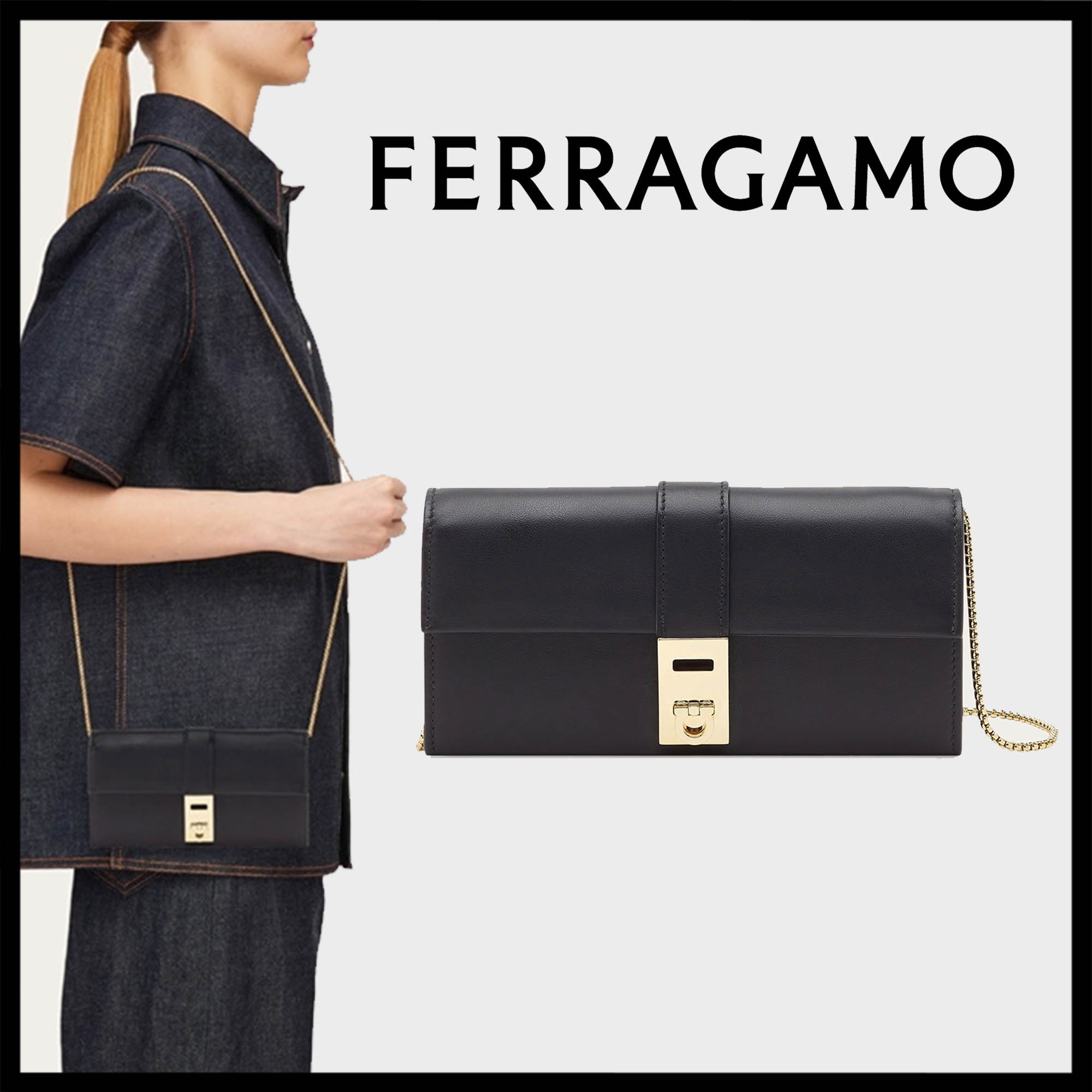 FERRAGAMO直営店 ショルダーストラップ付きハグウォレット
