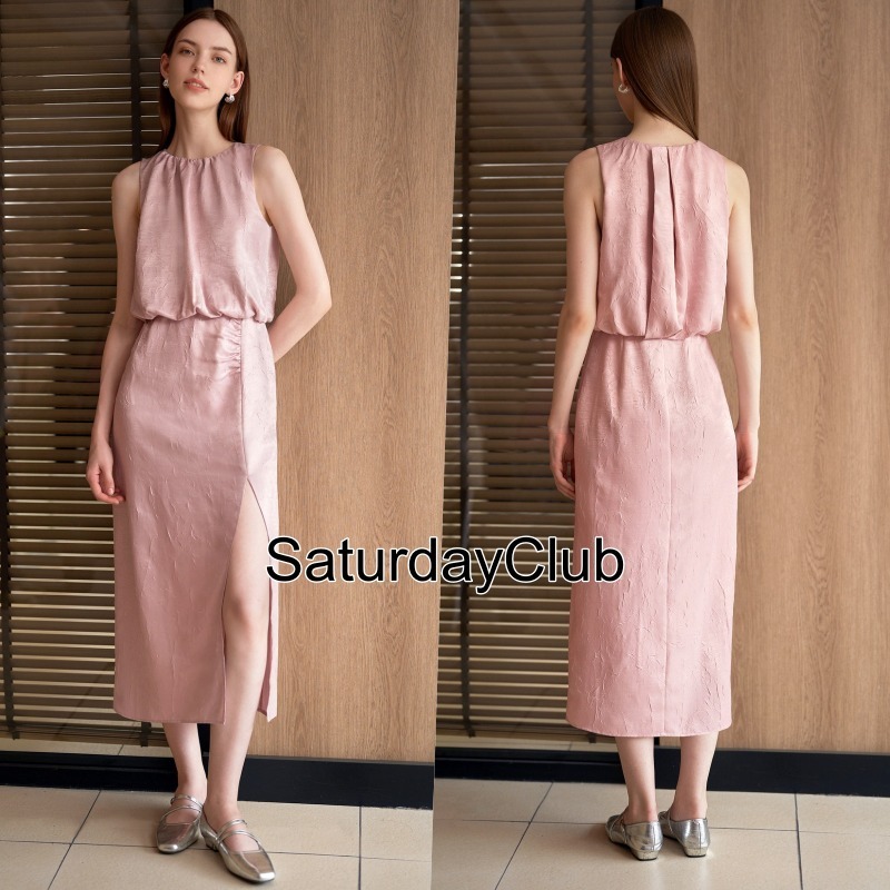 ☆SaturdayClub☆ ハイスリット シワ加工サテン ワンピース