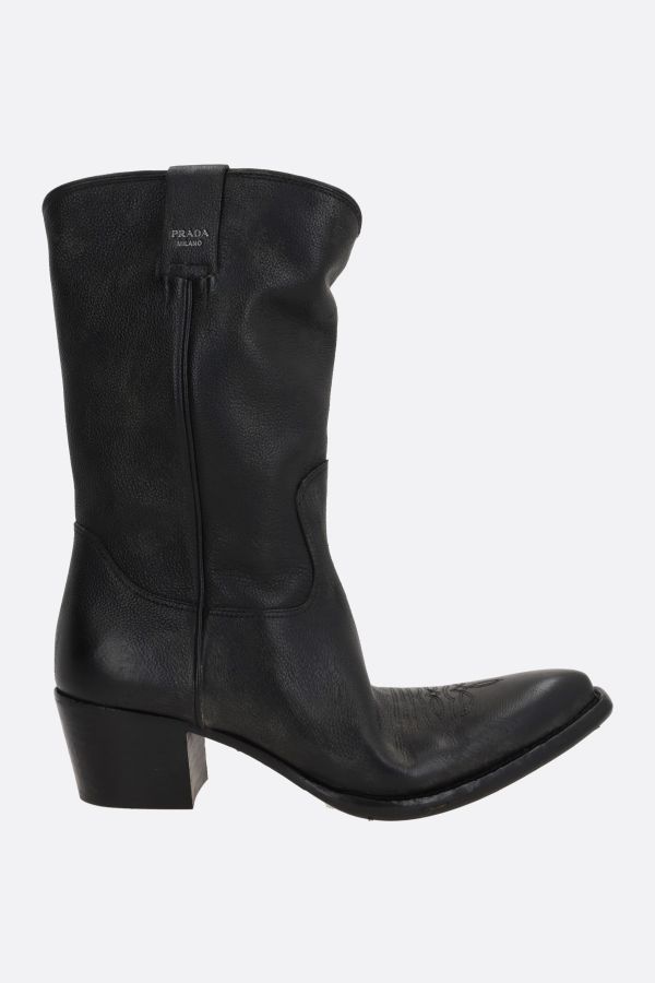 ロングブーツ PRADA GRAINY LEATHER WESTERN BOOTS