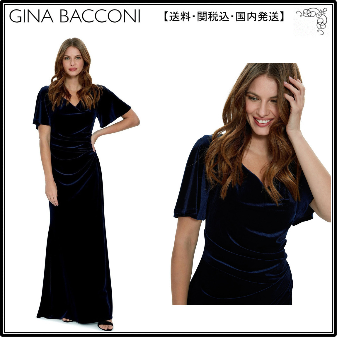 【海外限定】GinaBacconi ドレス☆Blue Minka Velvet Maxi Dress