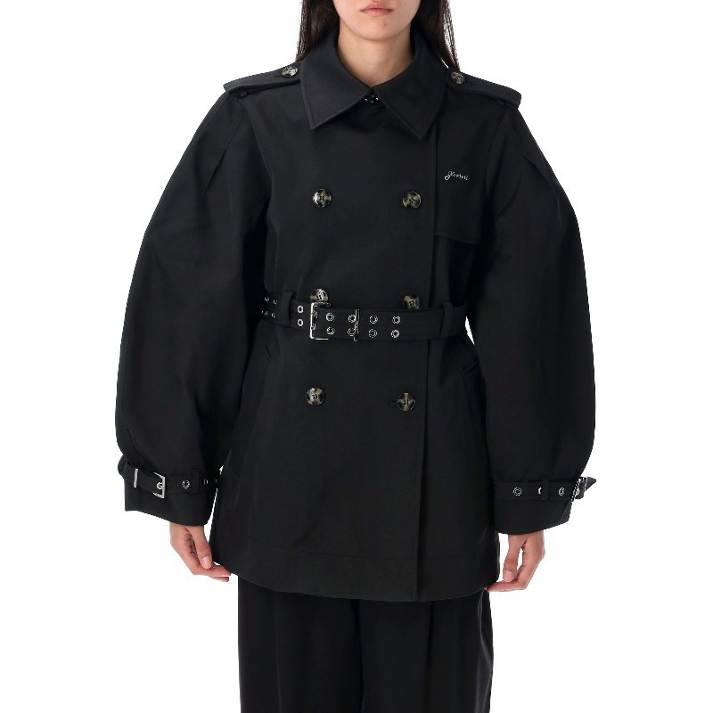 トレンチコート Ganni FW25 TWILL MIDI TRENCH BUCKLE (W08936470 099)