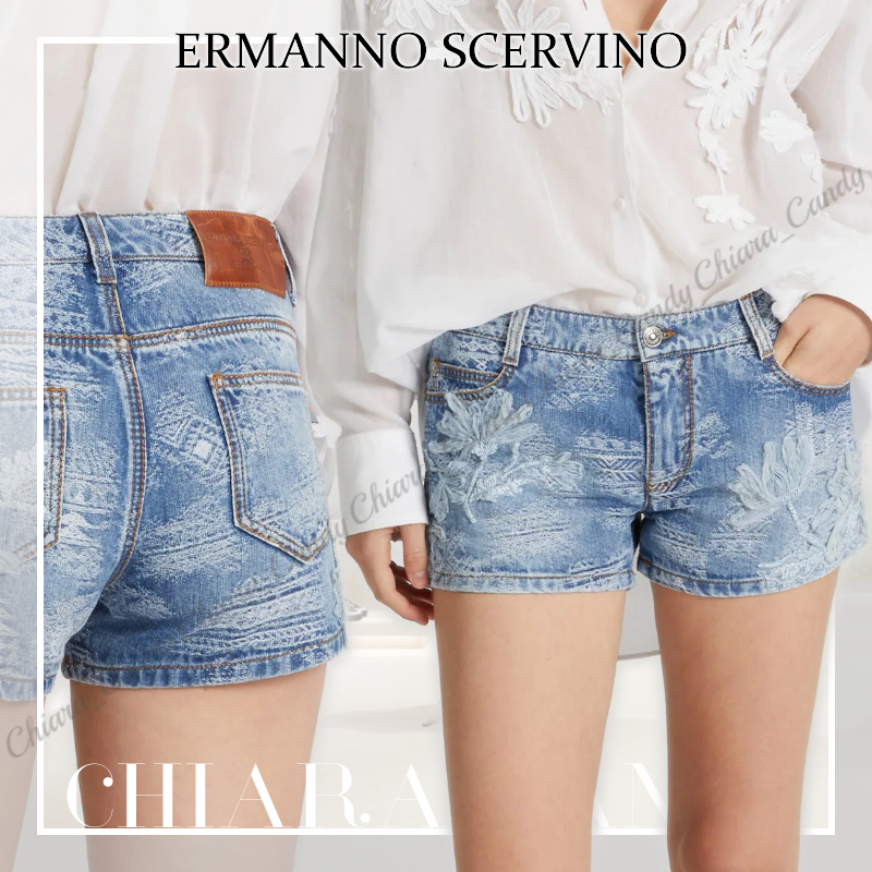 【25SS NEW】ERMANNO SCERVINO/ 手刺繍 デニムショートパンツ