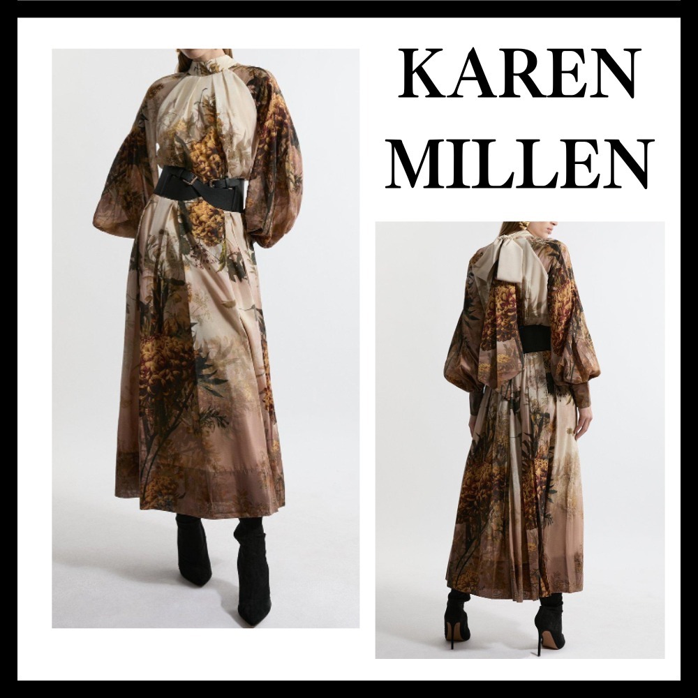 ◆KAREN MILLEN◆ シルクコットン ベルト付きマキシドレス