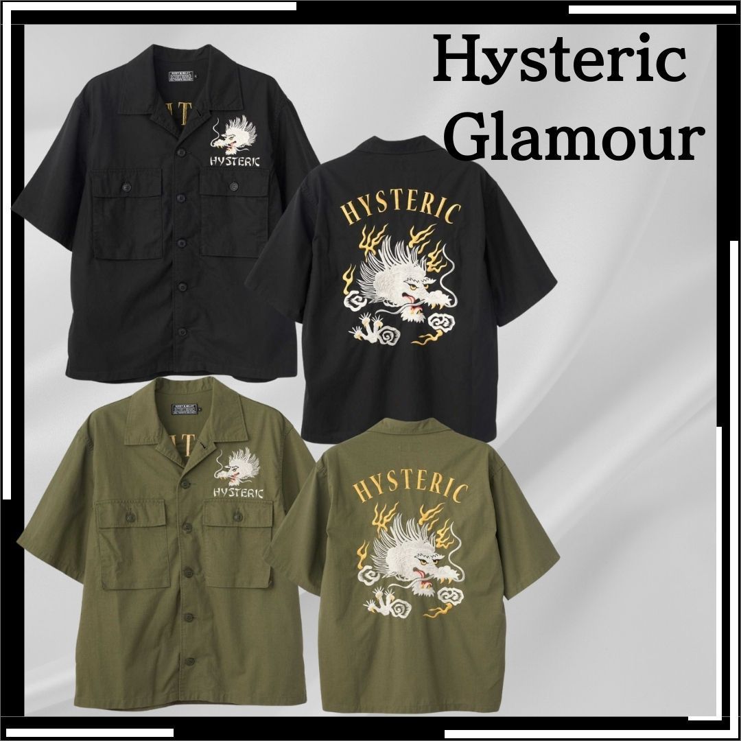 【HYSTERIC GLAMOUR】DRAGON刺繍 ユーティリティーシャツ BLACK