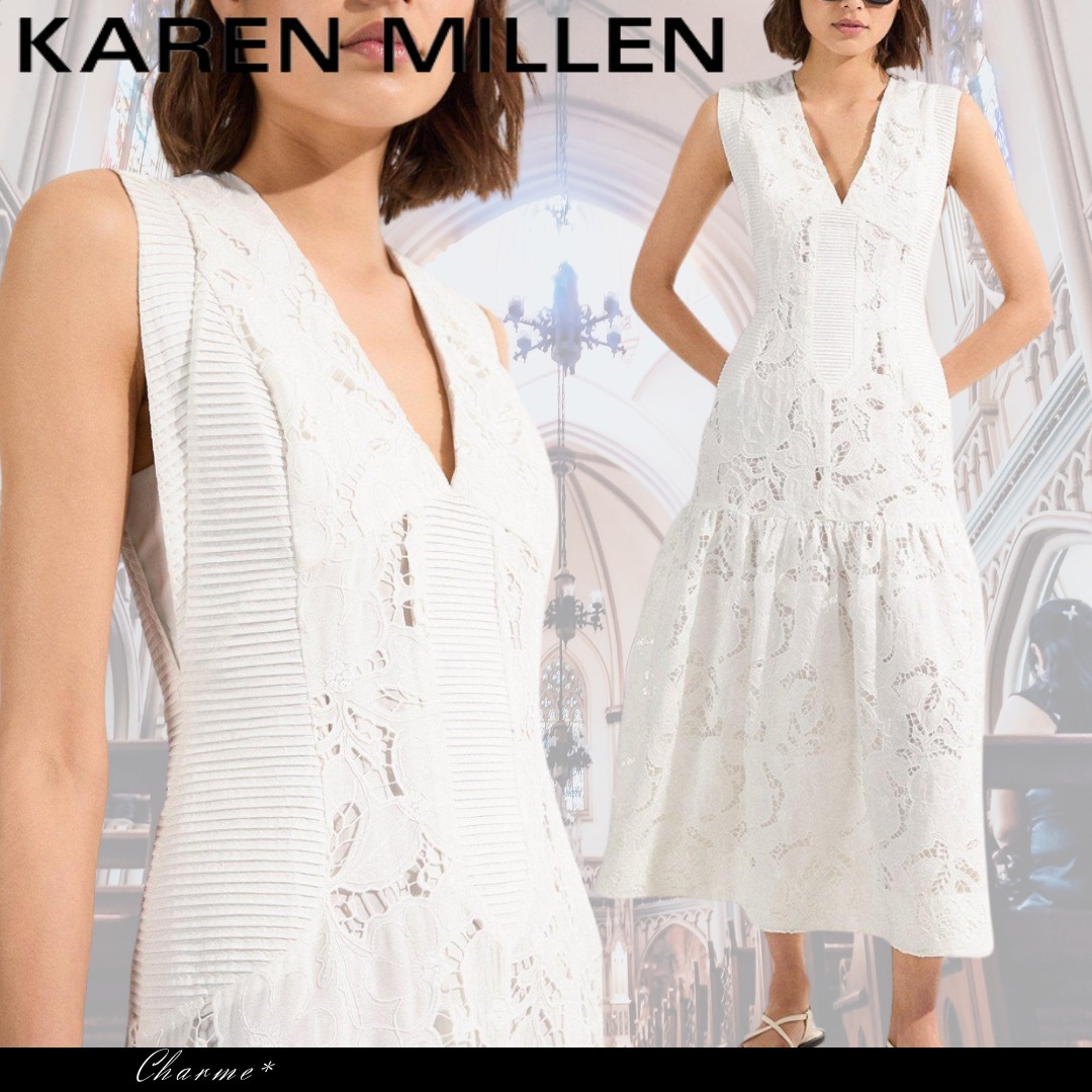 KAREN MILLEN マキシドレス ワンピース 花柄 フレア Vネック