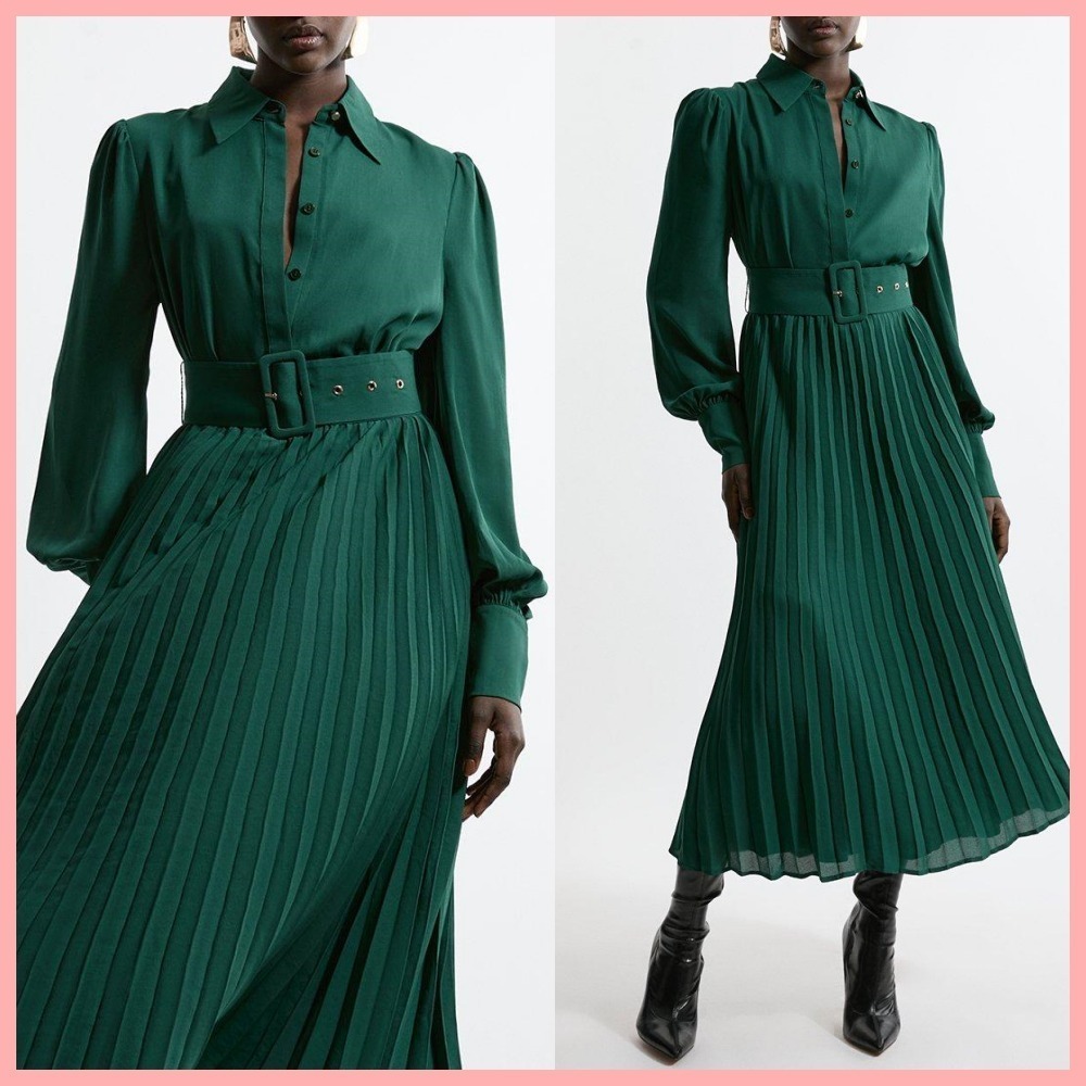 日本未入荷★Karen Millen ベルト付プリーツシャツワンピース