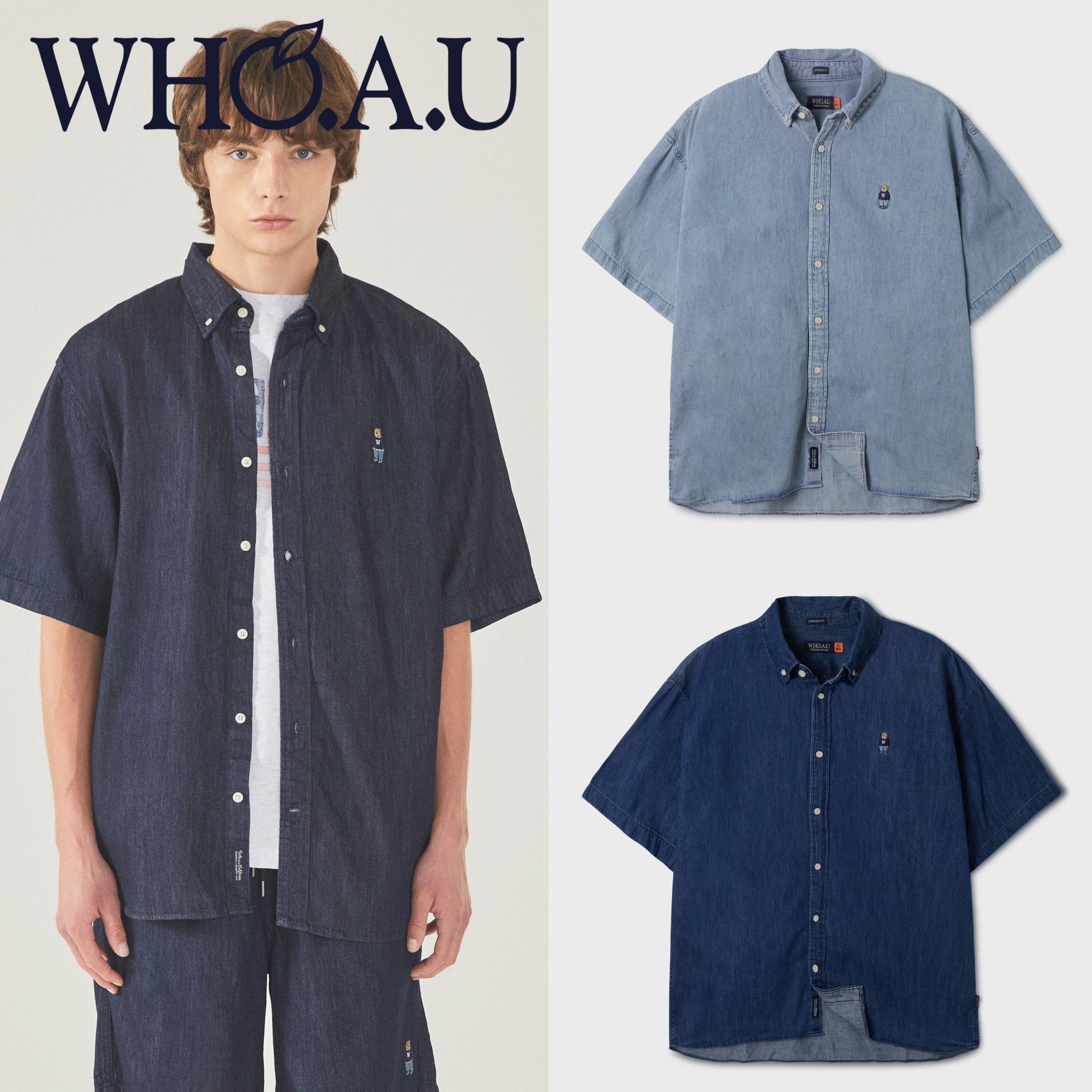 【韓国WHO.A.U フーアーユー】Steve Denim Short Sleeve Shirts