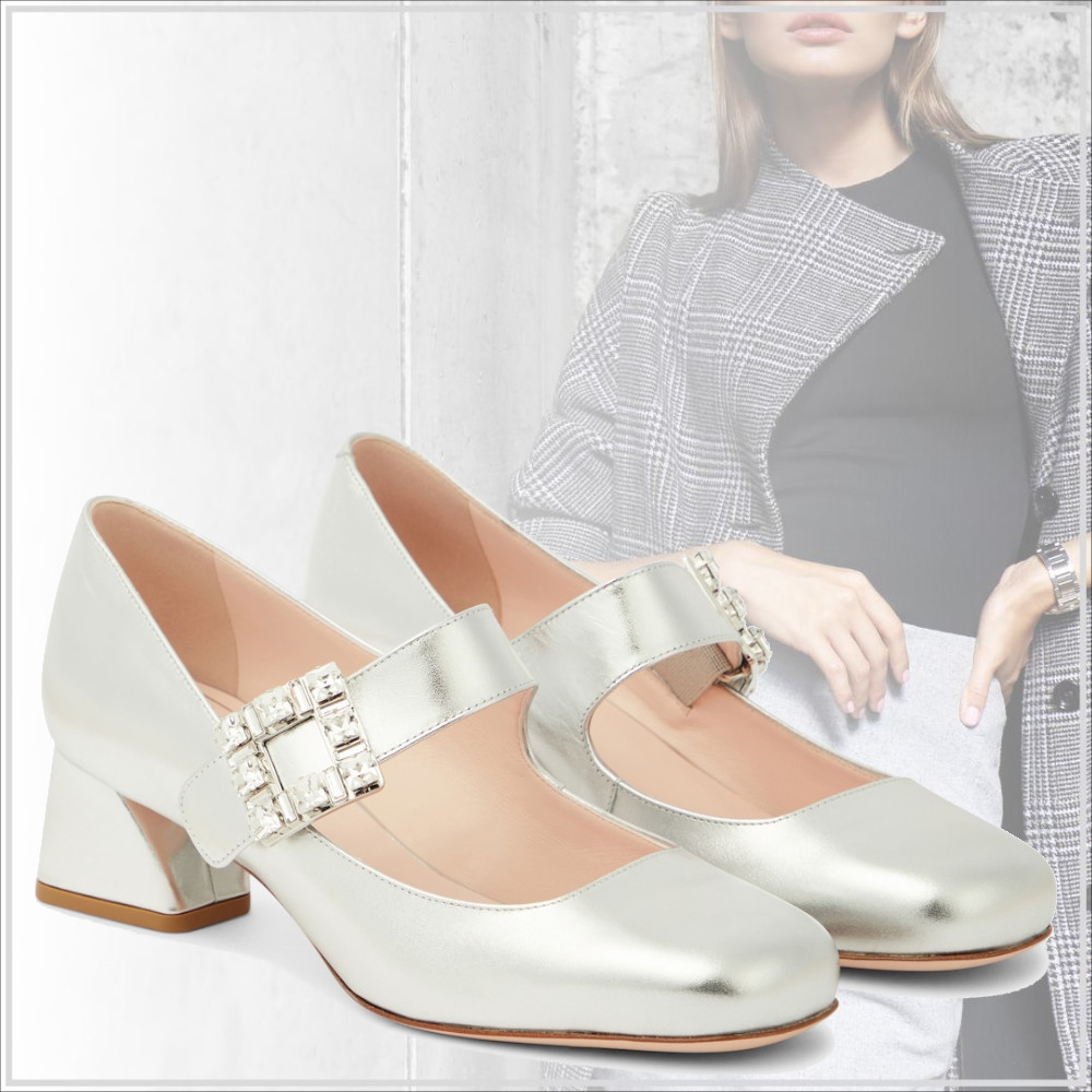 気品【Roger Vivier】メタリックレザー メリージェーン パンプス