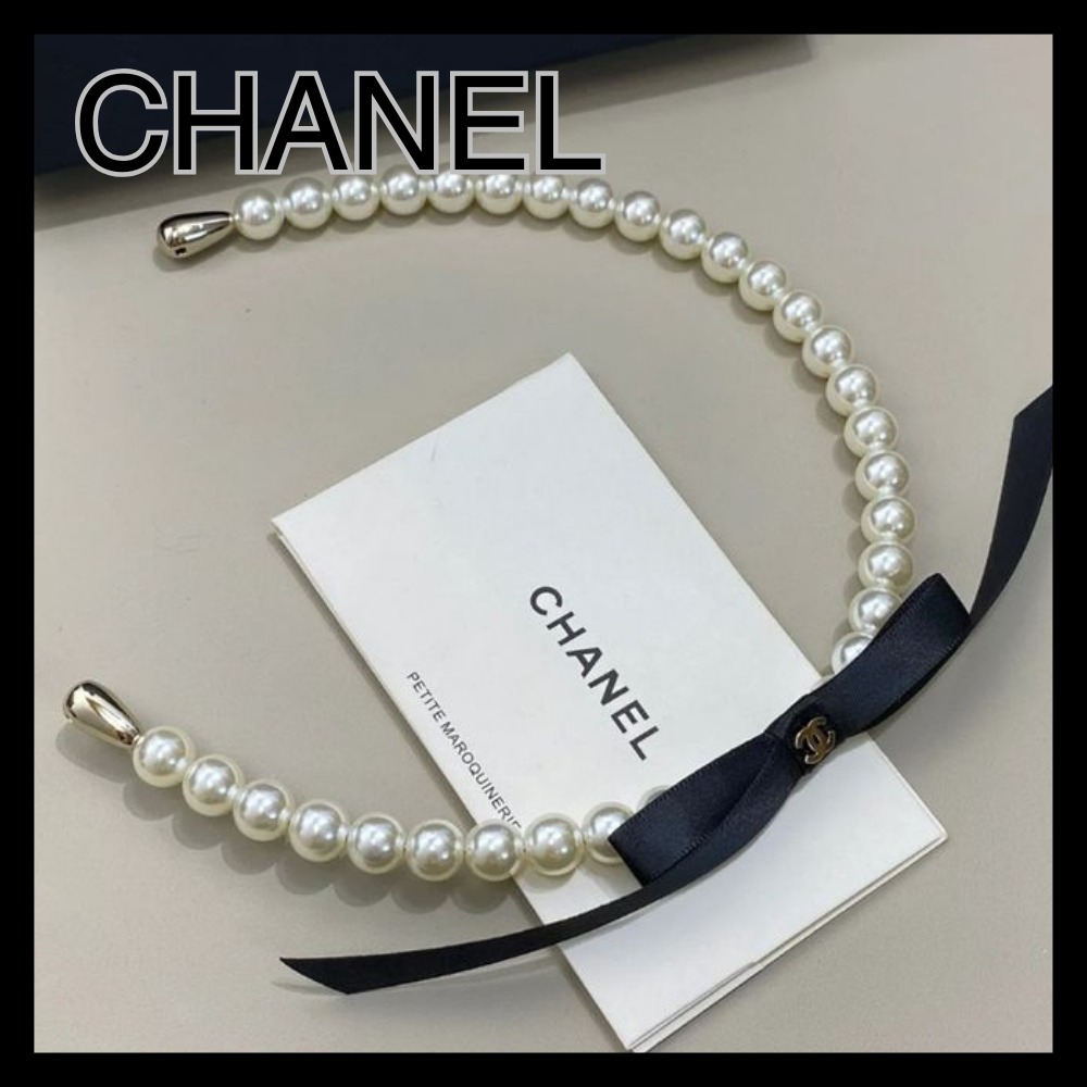 【気品漂うアクセント】CHANEL パールリボン カチューシャ