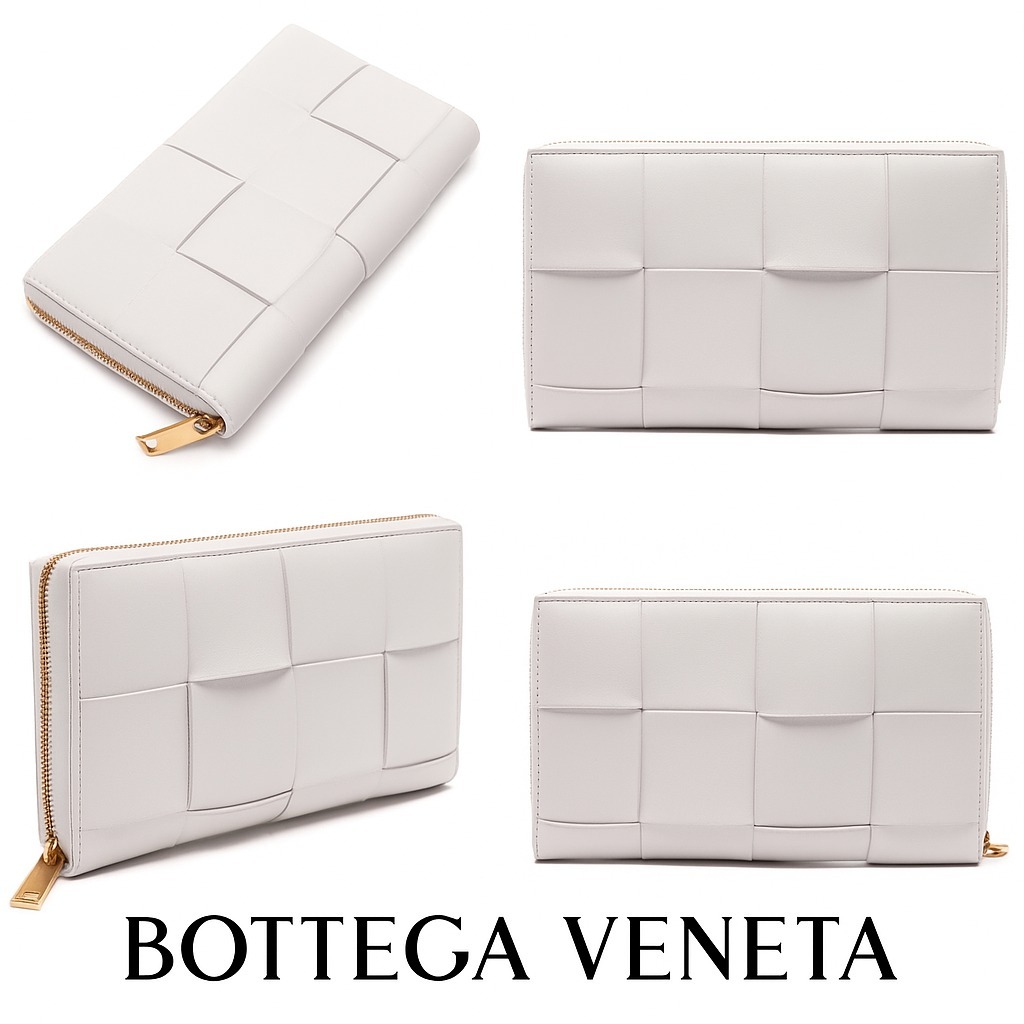 [BOTTEGA VENETA] カセットジップ長財布 ホワイト