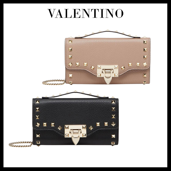 VALENTINO直営店 チェーンウォレット ガーネットカーフスキン