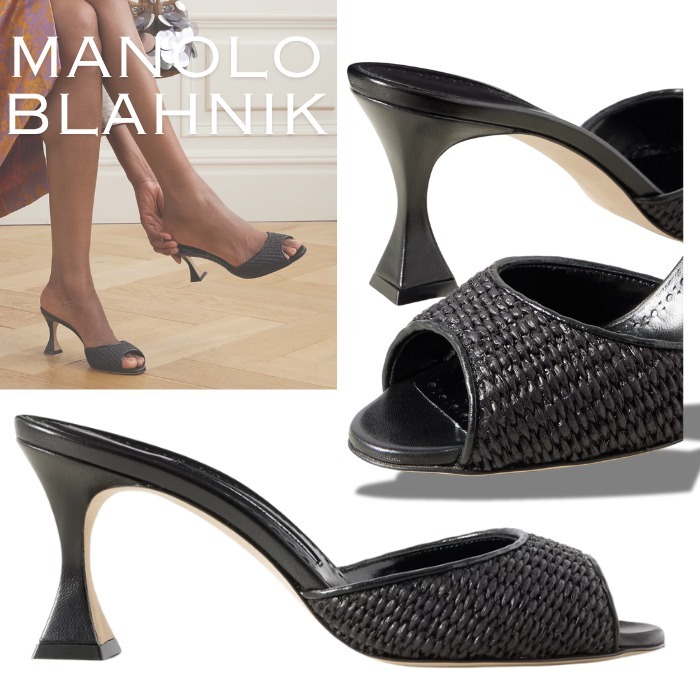 【Manolo Blahnik】『Jadara70』ラフィア ミュール レザートリム