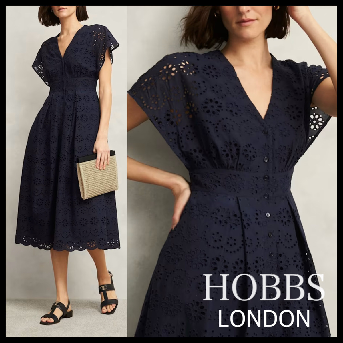日本未入荷【HOBBS LONDON】Morrab ブロダリーフレアドレス