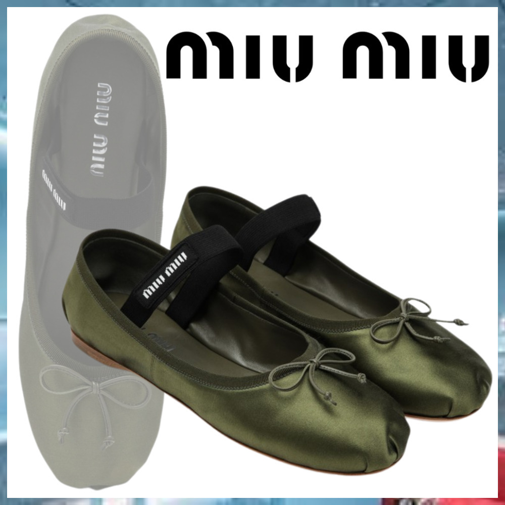 【MIUMIU】オリーブグリーンシルクサテンバレエフラット
