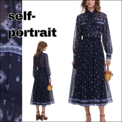 【希少】SELF PORTRAIT ネイビー ドット メッシュ ミディドレス 紺 - セルフポートレイト通販【self-portrait STYLE】