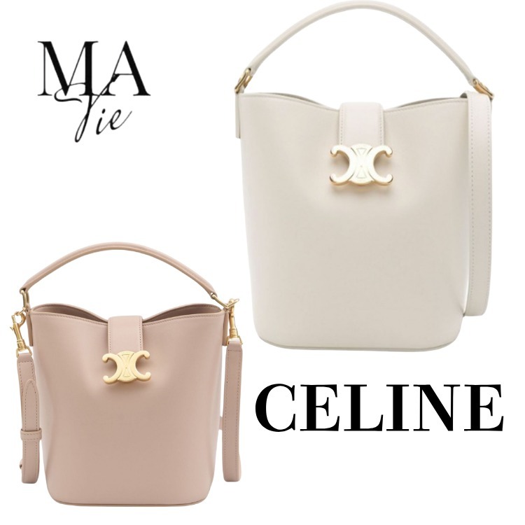 上品なカラーにゴールドが輝く CELINE セリーヌ バケット バッグ