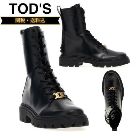 関税・送料込】TOD'S レザー コンバットブーツ チェーン (TOD'S