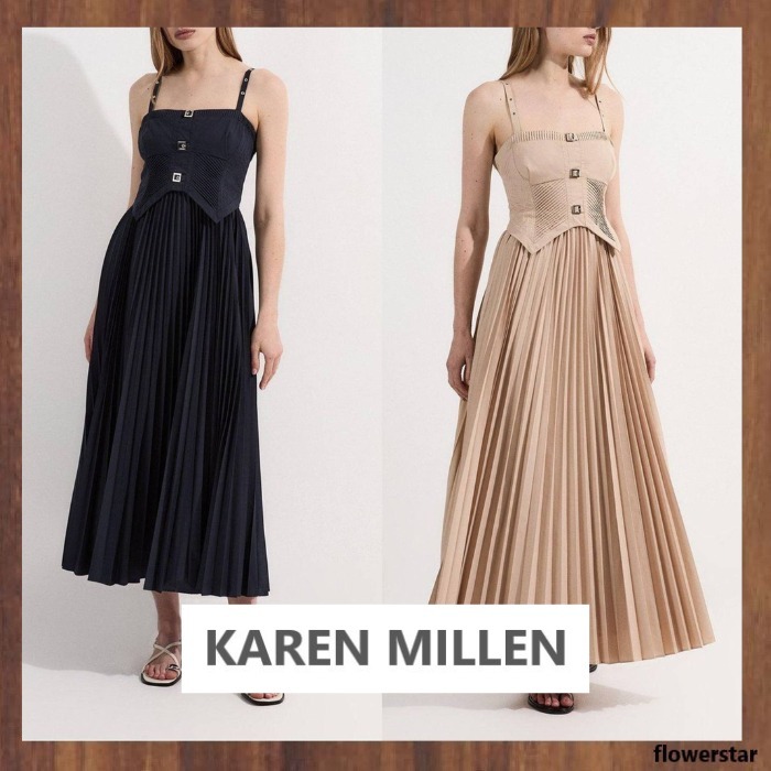 【KAREN MILLEN】コットン コルセット プリーツドレス（送料込)