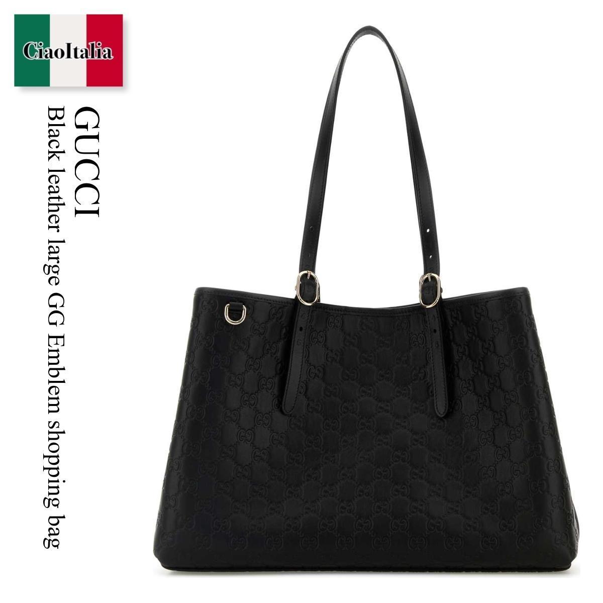 トートバッグ Gucci Black Leather Large Gg Emblem Shopping Bag