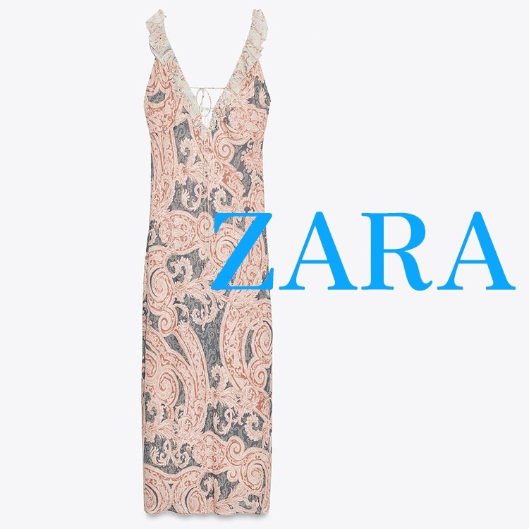 【ZARA】ZW COLLECTION プリント柄キャミソールワンピース