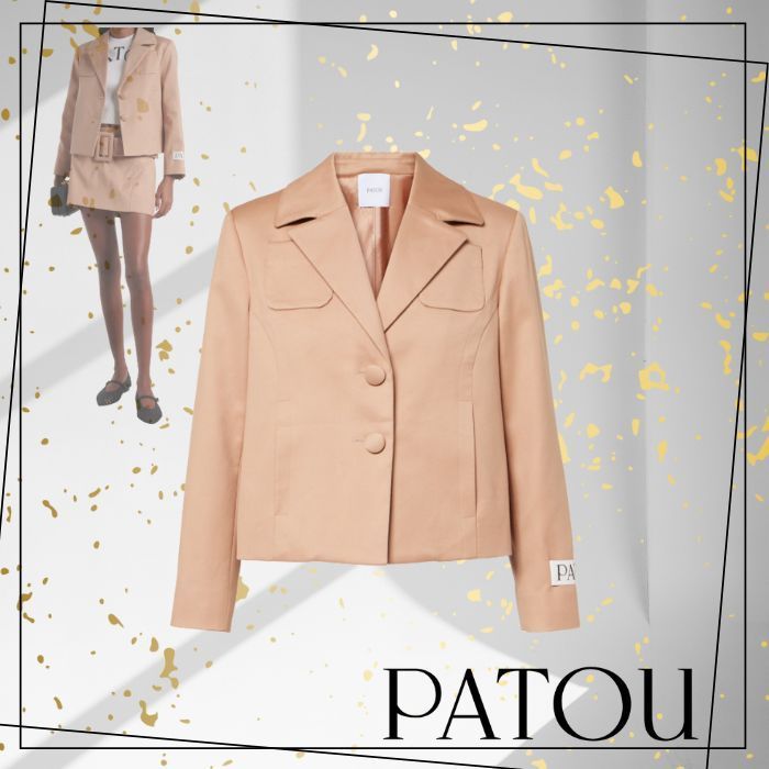 人気 【PATOU】Cotton jacket ロゴ入り クロップド丈 ジャケット