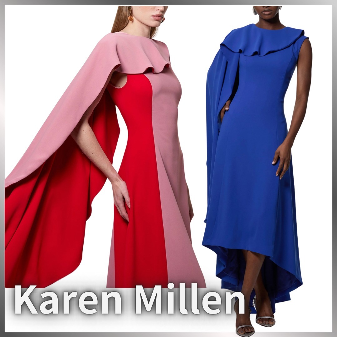 【Karen Millen】 ケープディテール ハイローヘム マキシドレス