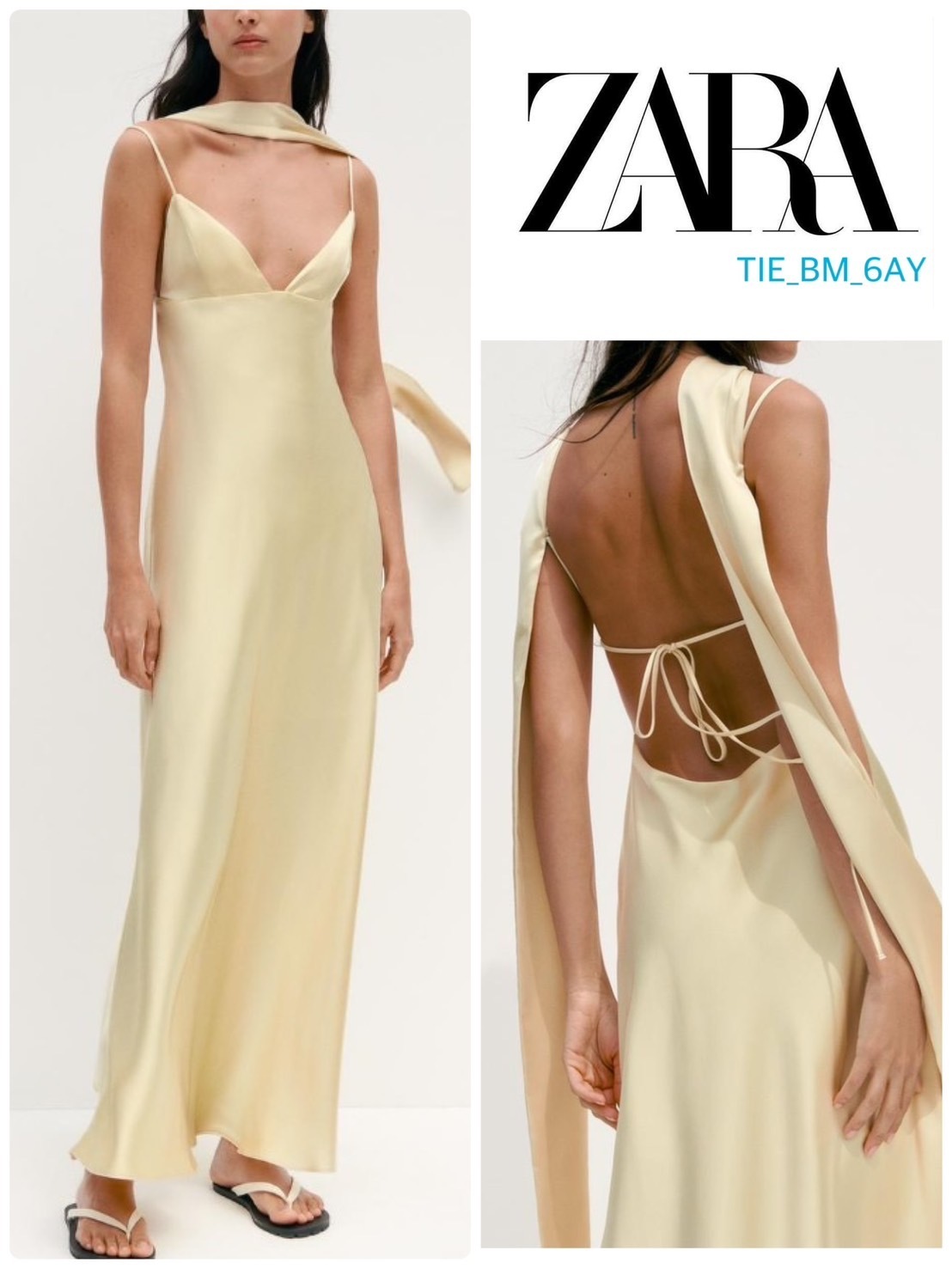 スペイン発送 ZARA ロングサテンスカーフドレス 上品カジュアル